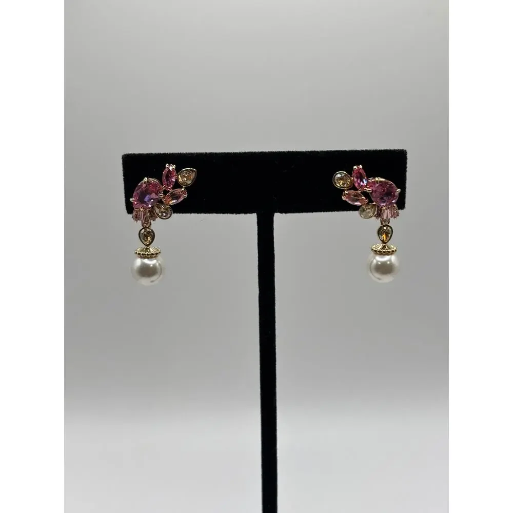 Swarovski Gema Cherry Blossom Drop Earrings - Pink Crystal Floral Pearl Gold